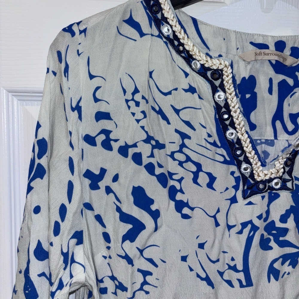 Soft Surroundings Creacendo Kaftan Mandi Dress in blue and white. Sz L - Picture 5 of 13